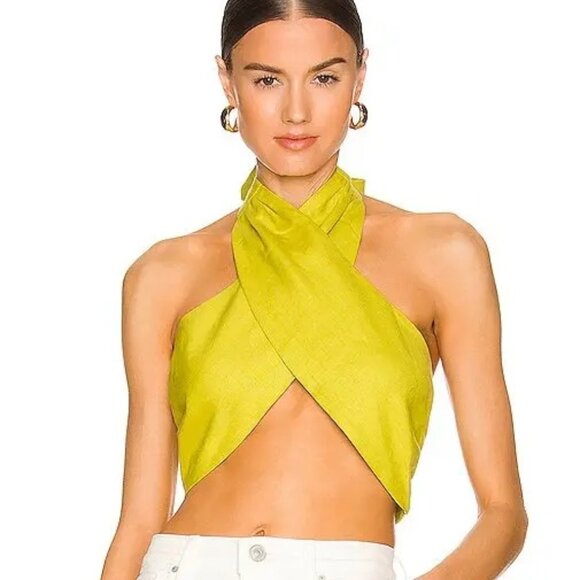 NWT Simon Miller Dotta Kiwi Green Wrap Halter Tie-Back Cropped Top Linen Small - Picture 1 of 8